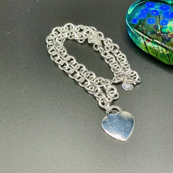 Sterling Silver 925 Chain Necklace with Heart Charm #1223 - Picture 3 of 6